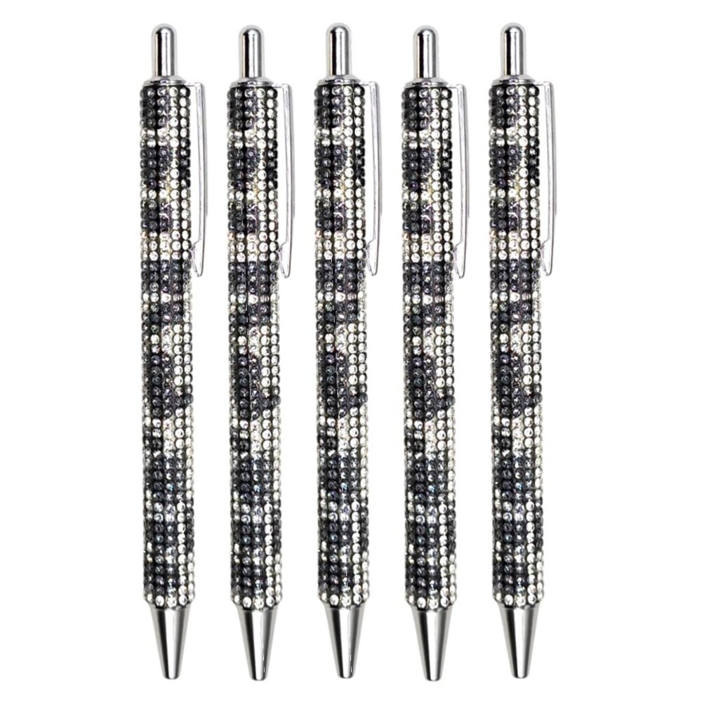 🟢 5️⃣ Pack Bling Rhinestone Leopard Print Ballpoint Pens with Case